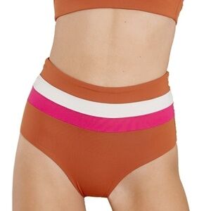 L * Space Portia Stripe Bikini Swimsuit Bottom Brief Amber Cream Reversible NWOT